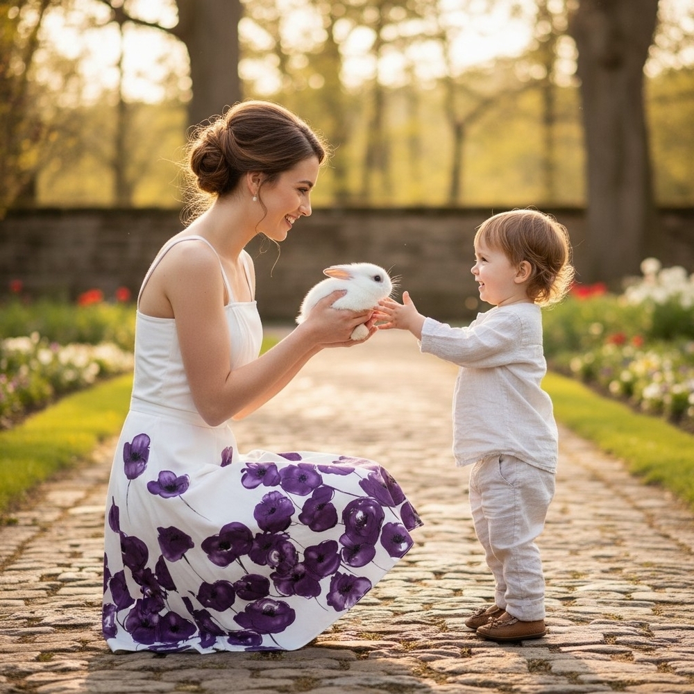 ALYN PAIGE White & Purple Floral Tying Ribbon Belt Knee-Length Dress – Size 7/8